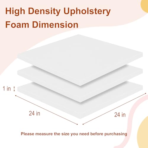 High Density Upholstery Foam 1" X 24" X 24", 3PCS Couch Cushion Replacement - size: 1" X 24" X 24"