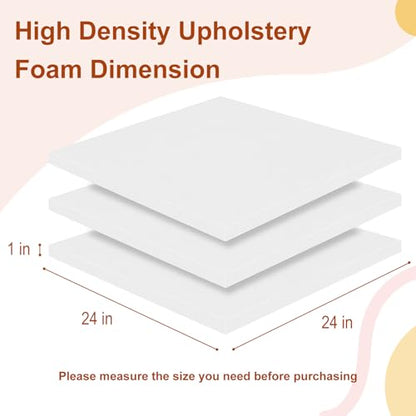 High Density Upholstery Foam 1" X 24" X 24", 3PCS Couch Cushion Replacement - size: 1" X 24" X 24"