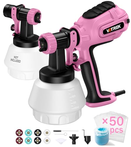 Paint Sprayer with 50PCS Disposable Cup Liners & Replacement Dual-Gun, Electric HVLP Sprayer for House Painting: Furniture, Cabinet, Fence, Door, with 3 Patterns, 8 Nozzles & Quick-Clean kit - color: AC-Pink
