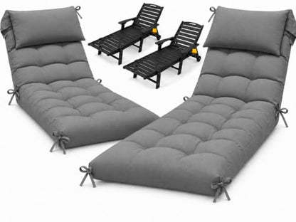 2 Pack 76 x 22 x 4.7" Waterproof Chaise Lounge Chair Cushion Outdoor Gray - color: Grey, size: 2 Pack