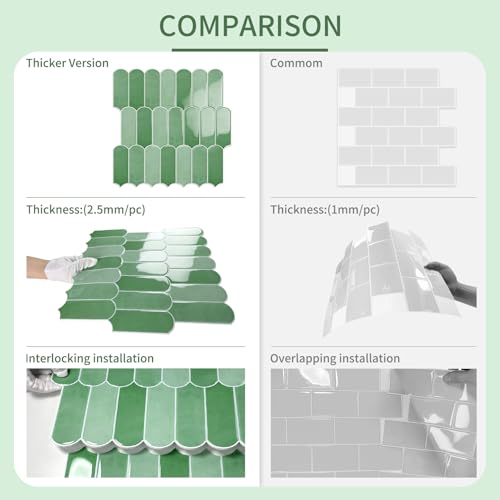 10-Sheet Upgraded Thicker Peel and Stick Kitchen Backsplash Tiles - color: Sage Green