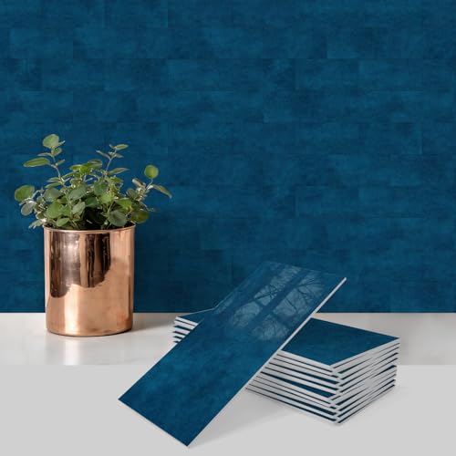 URCOLOR 102-Piece Peel and Stick Backsplash Tiles, 3" x 6" Lake Blue Glossy Tile, Stick on Backsplash for Kitchen, Bathroom, RV, Fireplace - color: Lake Blue