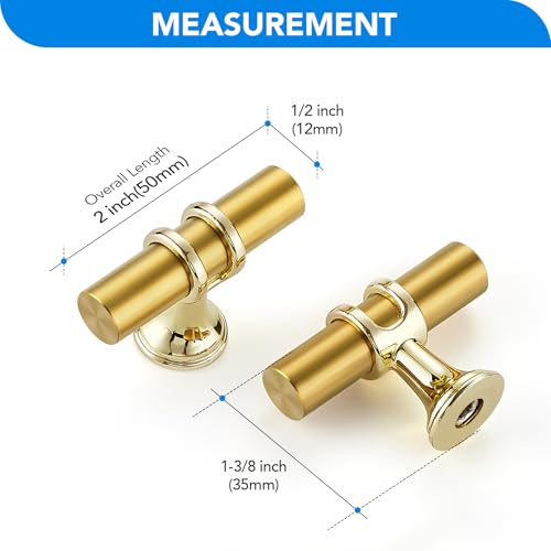 HOME EDIT Gold Cabinet Handles, T-Bar Single Hole, 15 Pack - color: Brushed Brass, size: Single Hole