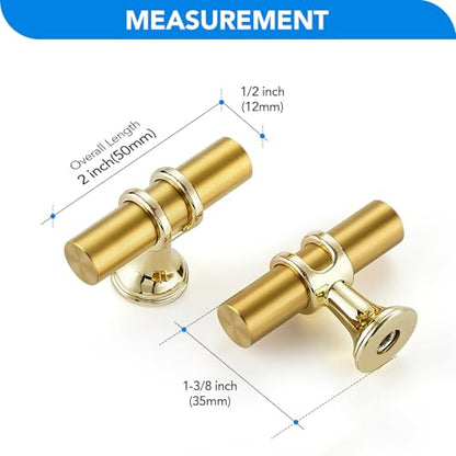 HOME EDIT Gold Cabinet Handles, T-Bar Single Hole, 15 Pack - color: Brushed Brass, size: Single Hole