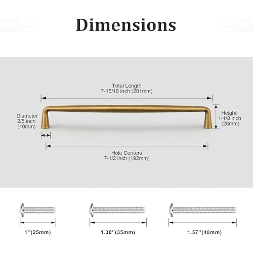 Gobrico 6 Pack 7-1/2 Inch (192mm) Hole Center Cabinet Pulls, Antique Brass Kitchen Cabinet Handles, Brushed Brass Drawer Pulls, Solid Zinc Alloy Cabinet Handles, 7-15/16'' Overall Length - color: Antique Brass, size: 7-1/2 Inch Hole Center