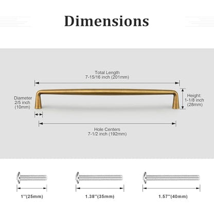 Gobrico 6 Pack 7-1/2 Inch (192mm) Hole Center Cabinet Pulls, Antique Brass Kitchen Cabinet Handles, Brushed Brass Drawer Pulls, Solid Zinc Alloy Cabinet Handles, 7-15/16'' Overall Length - color: Antique Brass, size: 7-1/2 Inch Hole Center