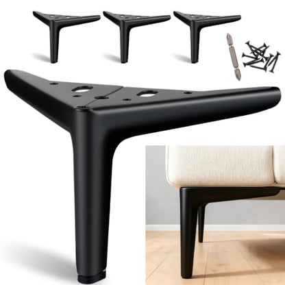 Black Furniture Legs 4.7 Inch, Metal Legs for Furniture Set of 4 - size: 4.7 Inch | 12cm