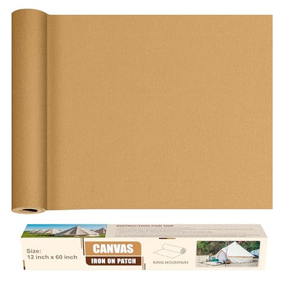 KING MOUNTAIN Canvas Iron on Patch,12"×60",Waterproof 100% Cotton Fabric Repair Patch,Used for Various Sofa,Tent,Clothes,Seats,Suitcases (Light Brown,Waterproof) - color: Light Brown, size: Canvas-12x60