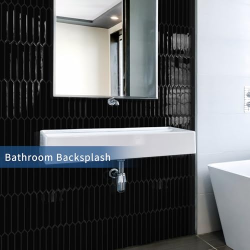 10 Sheets Long Hexagon Tile Peel and Stick Backsplash - color: Black
