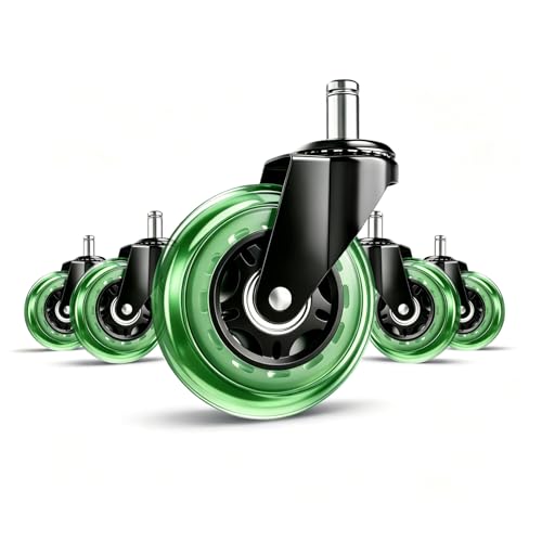 3 Inch Office Chair Wheels, Set of 5 (Green) - color: Green