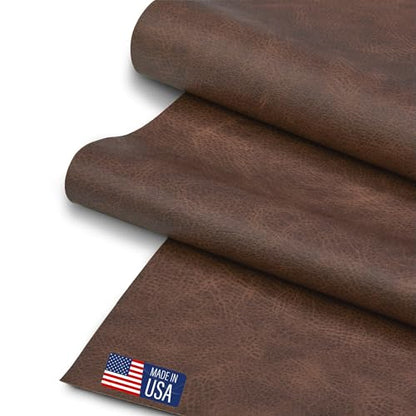 Faux Leather Fabric, Thick Durable Synthetic Repholstery Leather Vinyl, Soft Touch Distressed DIY and Craft Material - 5 Yard Roll (Cocoa) - color: Cocoa, size: 5 Yard Roll