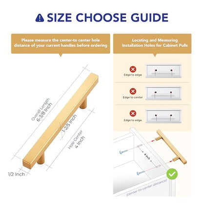 Ravinte Champagne Gold Handles Square Cabinet Hardware 4 Inch 10 Pack - size: 4" Hole Center