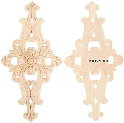 2Pcs Wood Carved Appliques Central Wooden Carving Onlays Furniture Decals - size: 2-Pack, 10.63 x 5.51 inches