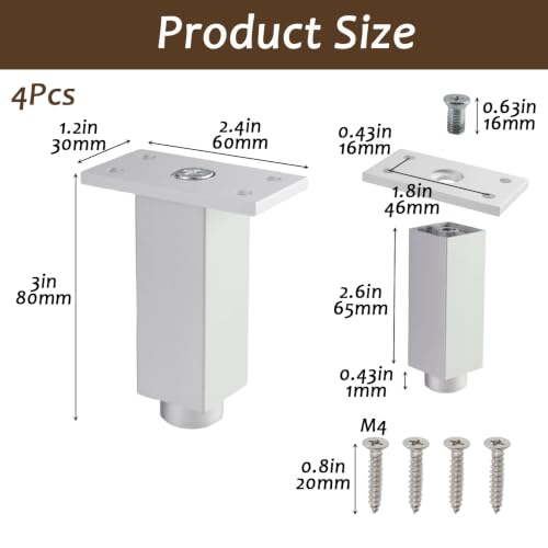 Geesatis Furniture Legs,Adjustable Square Rectangular Replacement Feet - color: White, size: 3inch