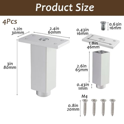 Geesatis Furniture Legs,Adjustable Square Rectangular Replacement Feet - color: White, size: 3inch