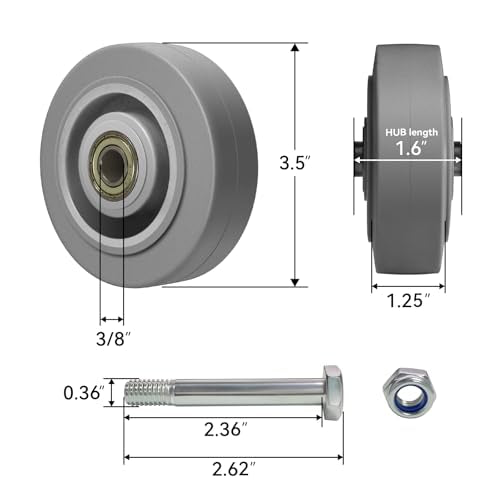 3.5'' Caster Wheels, Non-Marking Rubber Wheels for Cart Furniture, Set of 4 Industrial Wheel with 1000lbs Capacity (4 Wheel) - style: 3.5 inch Wheel