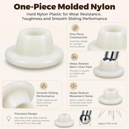 32 Pack 7/16 Inch White Nylon Chair Glides - color: White