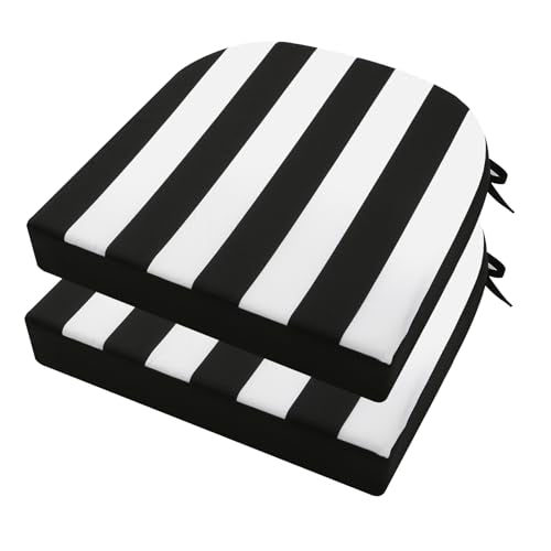 idee-home Outdoor Chair Cushions Set of 2, 19 x 19 Outdoor Seat Cushions - color: Black Stripes, size: 19X19X3 Inch-u Shaped