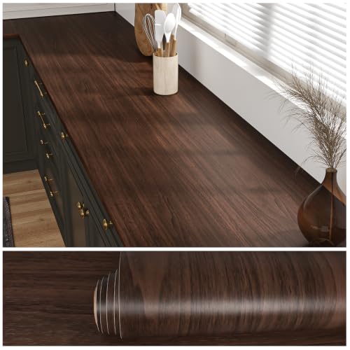 VEELIKE 15.7''x708'' Vintage Dark Brown Wood Peel and Stick Wallpaper Wood Contact Paper for Countertops Waterproof Wood Wallpaper for Desk Cabinets Walls Removable Adhesive Wood Grain Contact Paper - color: Dark Brown, size: 15.7" x 708"