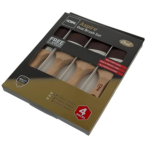 CORAL Aspire Paint-Brush Professional Ultra Smooth Silk Tip FSC, 4 Piece Pack, 1.5", 2", 2" Angled, 2" Angled Stubby, Oval Straight Set, 31748