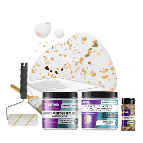 Beyond Paint Countertop Makeover Kit with Paint, Sealer, Flecks and Tools for Countertops, Bright White - color: Bright White