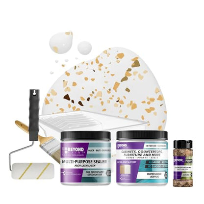 Beyond Paint Countertop Makeover Kit with Paint, Sealer, Flecks and Tools for Countertops, Bright White - color: Bright White