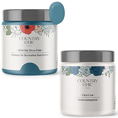 Chalk Style Paint + Clear Coat Bundle - for Furniture, Home Decor, Crafts (Color: Tide Pool [pint - 16 oz] - Ocean Blue)