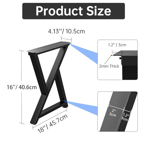 TOCRETOARE Metal Table Legs Heavy Duty, 16”H x 18”W, Metal Furniture Legs for Dining Desk Bench and Coffee Table, Industrial Black DIY Iron Bench Legs, Set of 2 - color: Z Shape, size: 16"Hx18"W