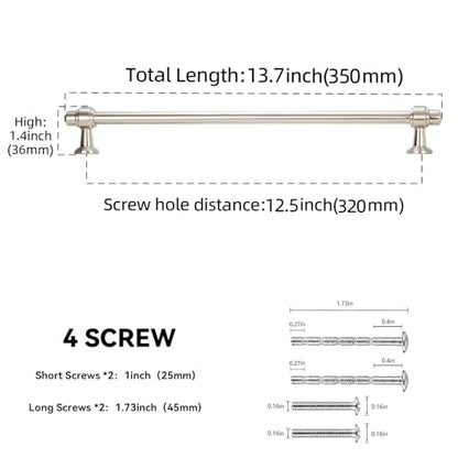 10 Pack 12-3/5 Inch(320mm) Kitchen Cabinet Handles Brushed Satin Nickel Cabinet Pulls Silvery Drawer Pulls Zinc Alloy Kitchen Hardware - color: Brushed Satin Nickel, size: 12-3/5'' Hole Center(320mm)