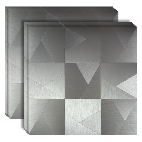 XUANINY Peel and Stick Metal Backsplash Tiles, Self Adhesive Aluminum Mosaic 3D Wall Sticker for Kitchen (Brushed Grey, 10) - color: Brushed Grey, size: 10 sheets