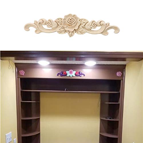 Wood Carved Onlay Applique Craft Unpainted Decal Door Corner Home Frame Decor Unpainted Cabinet Bed Furniture Home Decoration (2PCS (11.81"*2.76")) - size: 2PCS (11.81"*2.76")