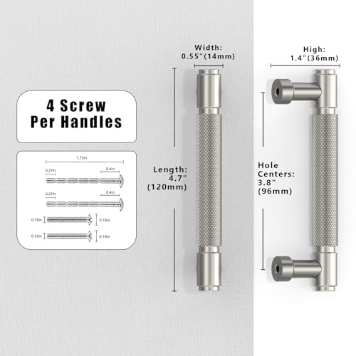 10 Pack Brushed Satin Nickel Cabinet Pulls 3.75 Inch(96mm) Kitchen Cabinet Handles Cabinet Hardware for Drawer Pulls - color: Brushed Satin Nickel, size: 3.75" Hole Center