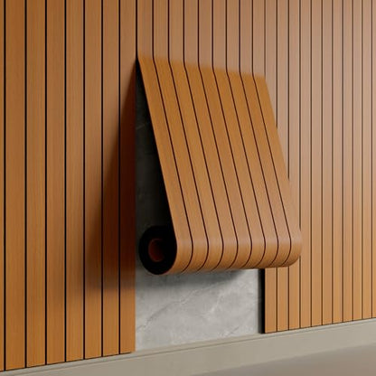 YU LI 3DH Peel and Stick PVC Slat Wall Panel 236"x15.75" Self-Adhesive Thick Faux Walnut Wood Grain Wallpaper Panel 3D Soundproof Wall Panels for Walls & Ceilings - color: Walnut, size: 15.8" x 236"