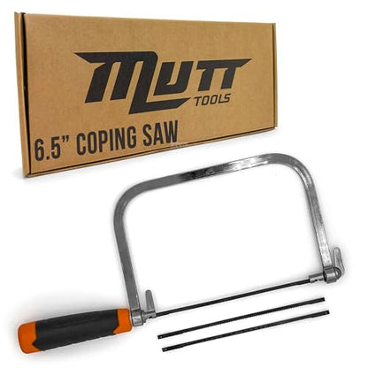 Mutt Tools Coping Saw for Woodworking - 6.5 inch Frame with 3 Steel Blades
