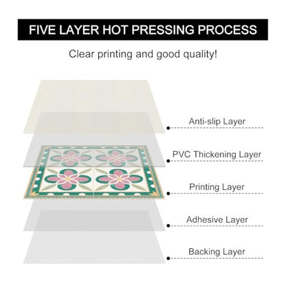 HOMETITUTE Pink Petal Flower White Dot Peel Stick Floor 12x12 Vinyl - color: Pink#2