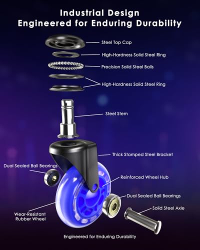 RidRed Gaming Chair Wheels - Heavy-Duty Office Chair Wheels - Replacement Rubber Casters- Universal Fit 3 Inch Chair Casters, Noise Free, Fits 98% Chair, for All Floor - color: Blue