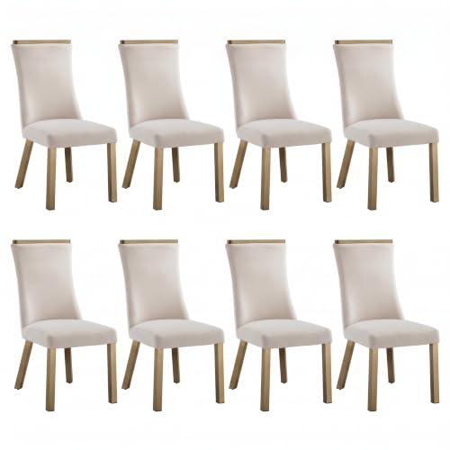 White Gold Upholstered Dining Chairs Set of 8, Waterproof Fabric - size: Set of 8