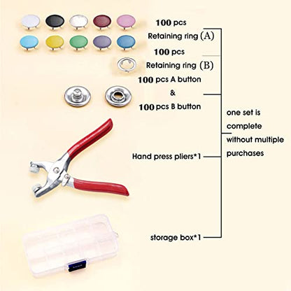 GTAAOY 9.5 mm Metal Snap Buttons with Snap Pliers, 100 Sets / 400 pcs - color: Colorful Solid Prong Snaps