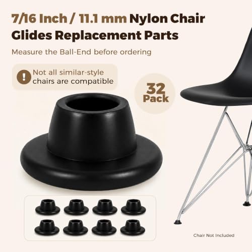 32 Pack 7/16 Inch Black Nylon Chair Glides - color: Black