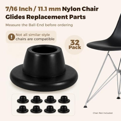 32 Pack 7/16 Inch Black Nylon Chair Glides - color: Black