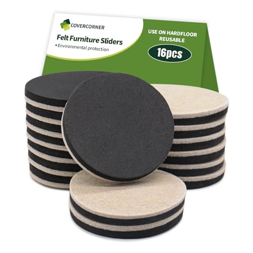 Felt Furniture Sliders for Hardwood Floors 16 PCS, 3 1/2" Beige - size: 16 PCS 3 1/2" Beige
