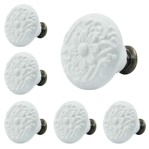 Piutouyar White Ceramic Cabinet Knobs, 34mm / 1.3 Inch, 10Pcs - color: White, size: 10 Pieces