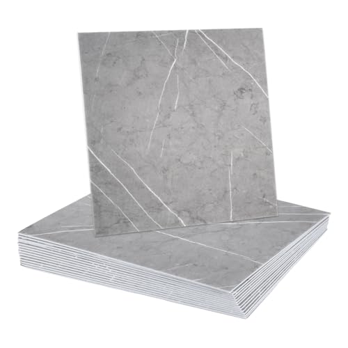 HARFINGTON 15pcs Peel and Stick Marble Tiles, Waterproof Wall Panel Backsplash, 12"x12" PVC Peel and Stick Shower Tiles for Bathroom, Kitchen, Living, Thunder Grey Design - style: Thunder Grey