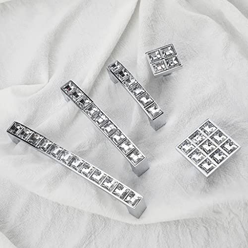 6Pcs Square Crystal Glass Dresser Drawer Knobs Handles Pulls,Modern Decorated Shiny Cabinet Konbs Zinc Alloy Pulls Handles for Cupboard Wardrobe Dresser Doors (Single Hole, Silver, 6 Pack) - size: Square Single Hole