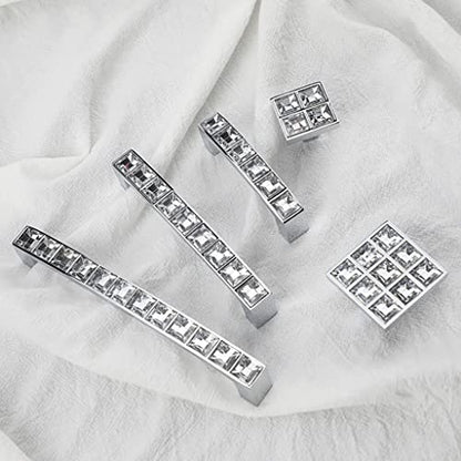 6Pcs Square Crystal Glass Dresser Drawer Knobs Handles Pulls,Modern Decorated Shiny Cabinet Konbs Zinc Alloy Pulls Handles for Cupboard Wardrobe Dresser Doors (Single Hole, Silver, 6 Pack) - size: Square Single Hole