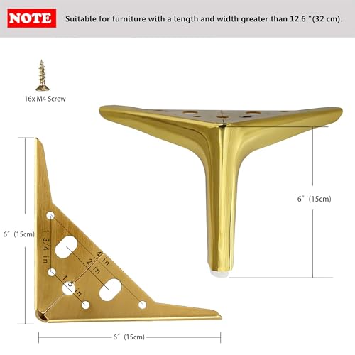 6 inch /15cm Shiny Gold Metal Furniture Legs Set of 4 - color: Shiny Gold, size: 6 inch