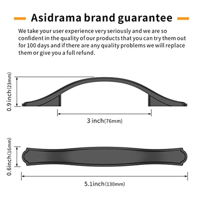 Asidrama 10 Pack 3 Inch(76mm) Matte Black Kitchen Cabinet Handles Cabinet Pulls Kitchen Cabinet Hardware for Cupboard Drawer Pulls - color: Matte Black, size: 3" Hole Center, style: Curved-10 Pack