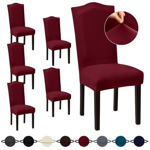 Sufdari Dining Chair Covers Set of 6, Burgundy Non-Slip Spandex Kitchen Parsons Slipcovers for Dining Room, Hotel (Extra Large) - color: .Burgundy, size: XL-6 PC