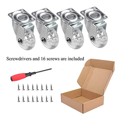 2" Swivel Caster Wheels, 500lbs, Crystal Clear, Set of 4 - size: 2 inch, No Brake