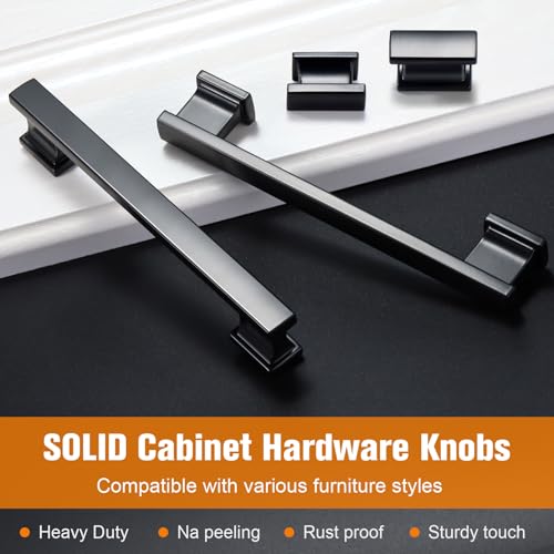 VEHCIL 20 Pack Square Matte Black Cabinet Pulls, 5 Inch(128mm) Hole Centers Kitchen Cabinet Handles Drawer Pulls Kitchen Hardware for Cabinets,Cupboard Closet Bathroom Dresser, Solid Zinc Alloy - color: Matte Black, size: 5 Inch Hole Centers Pull